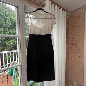 White voile bodice and Black satin skirted dress.